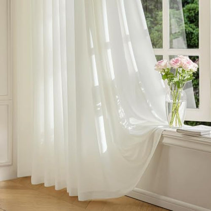 FMFUNCTEX Cream Sheer Curtains, 108 Inch, Rod Pocket, 2 Panels for Bedroom - color: Warm Cream, size: 52"W x 108"L (Pack of 2)