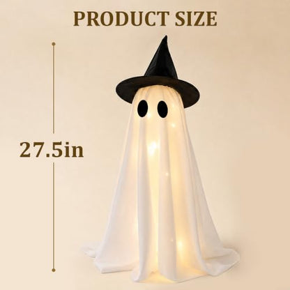 Halloween Decorations-Set of 2 Light-Up Ghosts with Witch Hats
