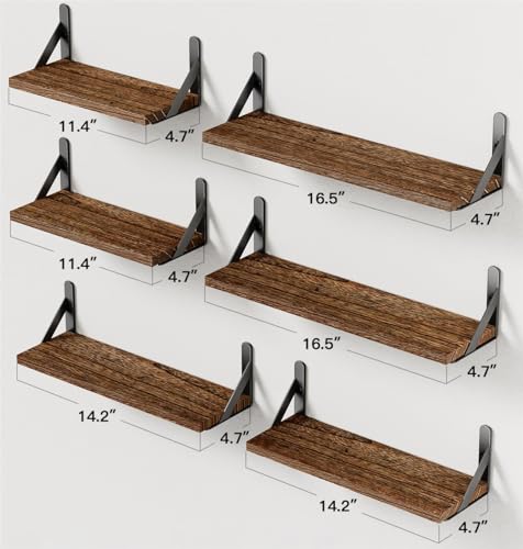Amada Solid Paulownia Wood Wall Shelves, Medium Size, 6 Pcs, Brown - color: Brown, size: Medium