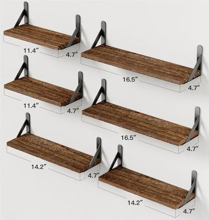 Amada Solid Paulownia Wood Wall Shelves, Medium Size, 6 Pcs, Brown - color: Brown, size: Medium