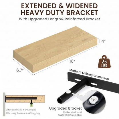 Dreamland 16" Floating Shelves 6.7" Deep Wall Mounted Set of 2 Oak - color: Oak, size: 6.7"D x 16"L