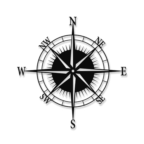 Compass Metal Wall Art, Nautical Bedroom Decor, Powder Coated Steel (Black, 41.3'' x 40.5'') - color: Black, size: 41.3"L x 40.5"W