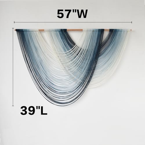 Macrame Wall Hanging Large handmade Navy Blue Ombre Fiber Art 57"W*39"L - color: Navy Blue