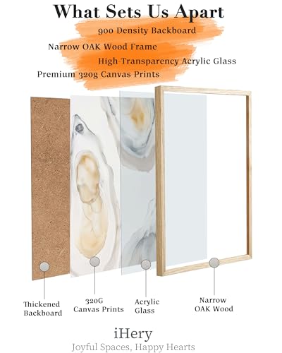 iHery 12x16in Abstract Oyster Framed Coastal Wall Art - color: OAK Framed Hamptons, size: 16"L x 12"W