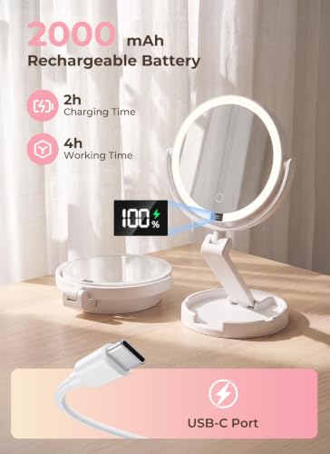 Brightown Lighted Travel Makeup Mirror,1X & 10X Magnification,3 Light Modes - color: White