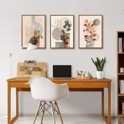 WENGTIAO Boho Neutral Abstract Botanical Framed Canvas Wall Art 16"x24"x3 - color: Boho Neutral Abstract Botanical, size: 16"x24"x3Pcs