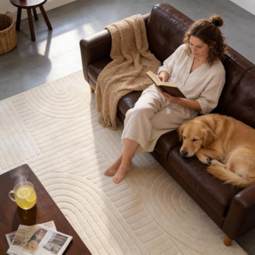 5x7 Solid Beige Area Rugs for Living Room, Geometric Washable Rug - color: Light Beige, size: 5' x 7' (Rectangular)