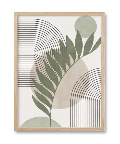 HesenDot 12x16in Boho Sage Green Botanical Natural OAK Wood Framed Wall Art - color: Sage Green Botanical
