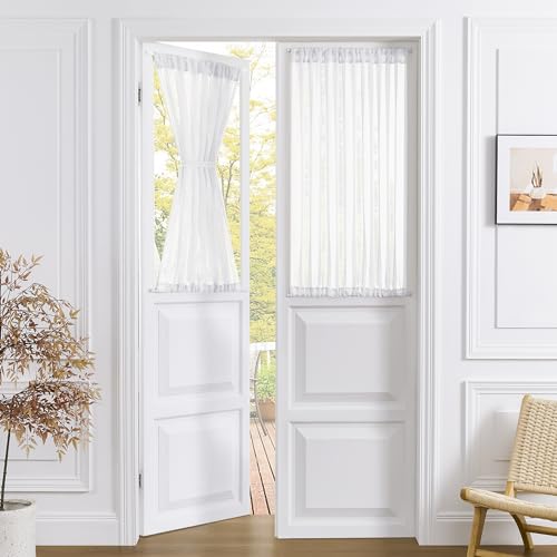 Tollpiz Small Sheer Door Curtain Closet Linen Textured Curtain Sheers Doorway Light Filtering Voile French Door Rod Pocket Curtains Patio Glass Doors, 25 x 40 inches Long, White, 1 Panel - color: White, size: 25"W x 40"L (Pack of 1)