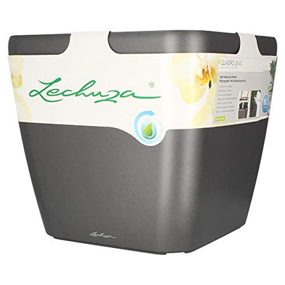 Lechuza Quadro LS 43 Charcoal Metallic, Self-Watering Square Planter, H15.4 L16.9 W16.9 in - color: Anthracite Metallic, size: H40 L43 W43 cm
