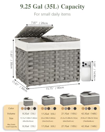 SETVSON Storage Basket with Lid, 9.2 Gal PE Rattan Trunk, Gray - color: Gray, size: 35L-15.7L*11.8W*11.8H