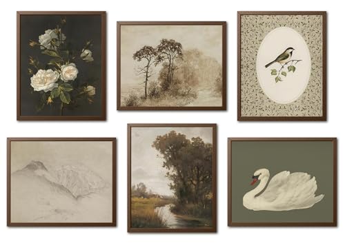Mynotix Vintage Art Prints Posters Retro Botanical and Animal Wall Art Set of 6, Rustic Farmhouse Landscape Unframed Decor Canvas Painting Picture Aesthetic for Living Room Bedroom 12x16 inch - color: Swan, size: 16"L x 12"W