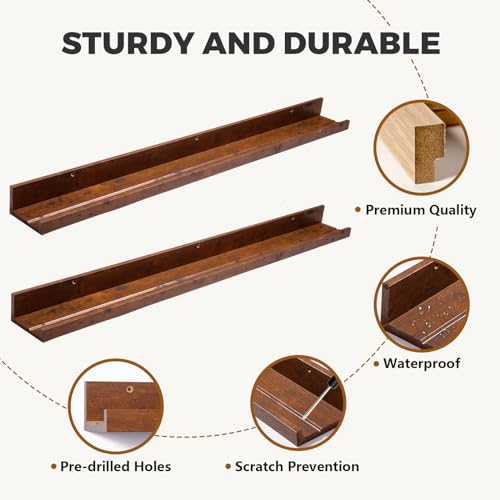 Muzilife 45.3" Large Floating Shelves Wood Wall Shelf with Lip, 2Pcs, Honey - color: Honey, size: 45.3"