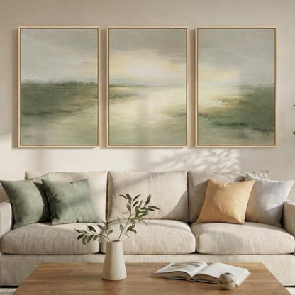 Large Framed Sage Green Abstract Landscape Wall Art for Living Room, 24x36 - color: Geen B, size: 24" W x 36" H x 3pcs