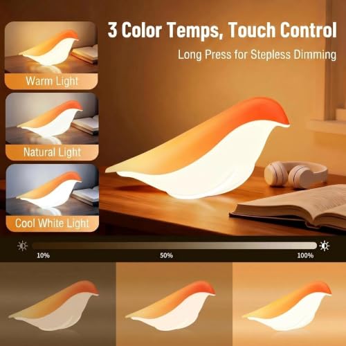 Cordless Bird Lamp,Touch Desk Lamp - color: Maple Color-8.9"