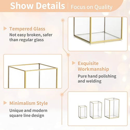 NUPTIO Hurricane Candle Holder Centerpieces: 6 Pcs Glass Candles Lantern - color: Gold, size: 8.1 & 6.5 & 4.7 inch H - 6 Pcs