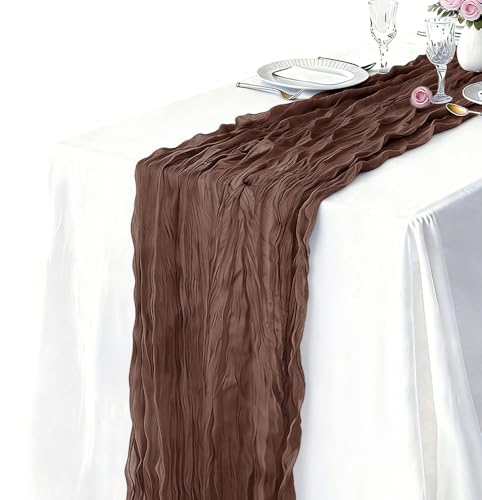 3 Pack Nude Brown Cheesecloth Table Runner 21 x 120 Inch Boho Gauze Sheer Table Runner 10FT Long for Wedding Baby Shower Bridal Shower Easter Holiday Birthday Home Decor - color: Nude Brown, size: 21"×120“-3pcs