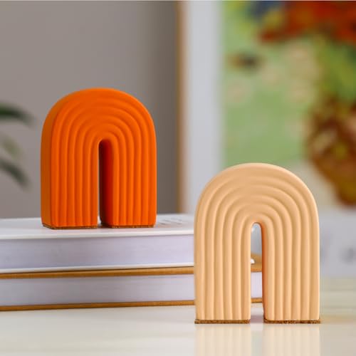 Harloon 2 Pcs Concrete Bookends Heavy Boho Arch Book Ends Decorative Rainbow Arch Shelf Back to School Gift Book Stopper Holders for Modern Home Office Desk Aesthetic Decor
