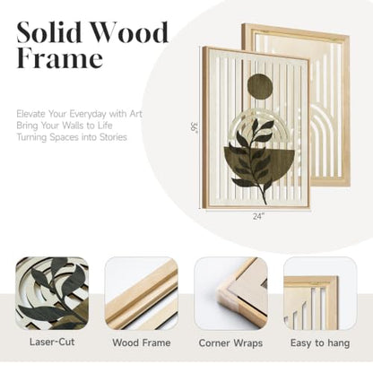 Large Framed Boho Cutout Carved Wood Wall Art for Living Room, 24x36 Inch - color: Olive Green