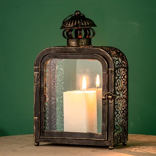 Candle Lantern Decorative Indoor & Outdoor, Vintage Metal Lanterns with Clear Glass, Tabletop&Hanging Candle Holders for Patio Front Porch Home Decor, Christmas Decorations (Bronze) - color: Bronze