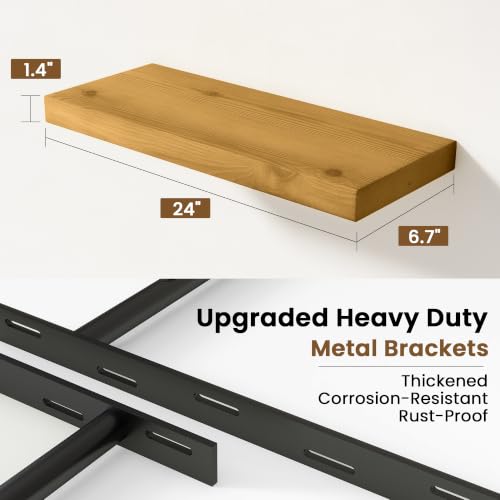 Solid Wood Floating Shelves for Wall 24 inch,Natural Wooden Shelf Set of 2 - color: Natural, size: 24inches-2P