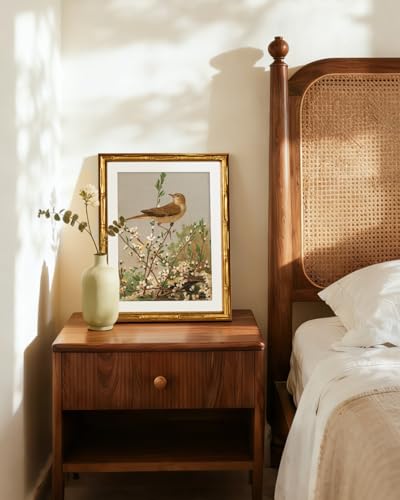 InSimSea Gold Bamboo Framed Wall Art, Spring Bird on Branch Prints, 11x14In - color: Branch Spring Bird