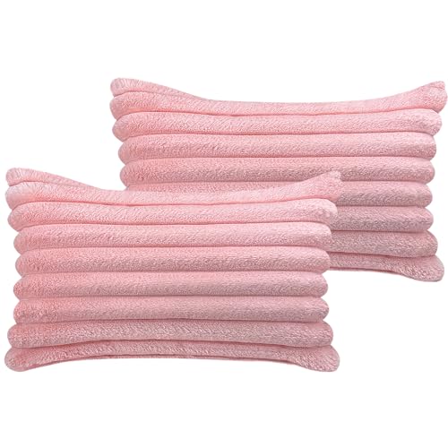 COTEY 12x20 Decorative Faux Fur Throw Pillow Covers Set of 2- Pink - color: Pink, size: 20" x 12" (Pack of 2)
