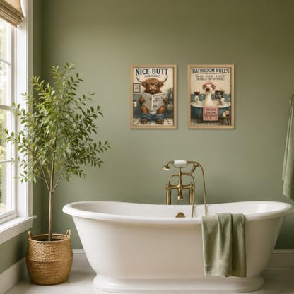 Framed Fun Cow And Goose Canvas Wall Art Poster Prints 12×16In 2p Be Hung - color: bathroom-8, size: 12×16in