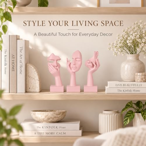 3 Pcs Thinker Small Statue Set - Pink Art Abstract Home Accent Figurines for Decor Woman Apartment Bookshelf Floating Shelf Coffee Table Office Desk Bathroom Counter Decor (3 Pcs Pink, 6") - color: 3 Pcs Pink, size: 6"