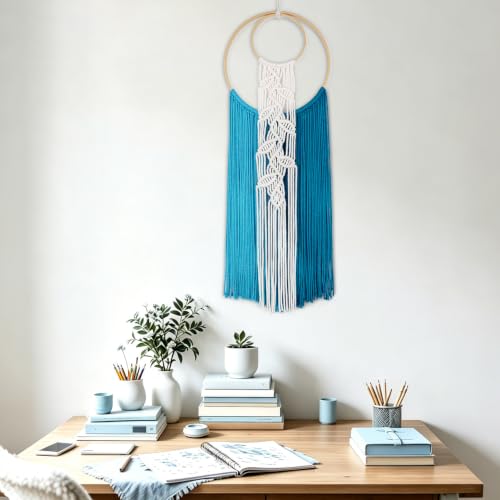 LB Blue Macrame Wall Hanging for Bedroom Headboard,10X30 Inch - color: Blue