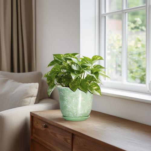 Ceramic Plant Pots, 5.6 Inch Plant Pot with Drainage Hole, Green - color: Gemstone Apple Green, size: 6 Inch