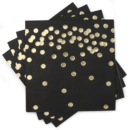 80 Pack of White Paper Cocktail Napkins with Gold Foil Polka Dot Confetti，Polka Dot Party Supplies(5 x 5 in，3-ply) (Black) - style: Black Gold Dot