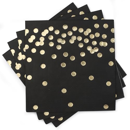 80 Pack of White Paper Cocktail Napkins with Gold Foil Polka Dot Confetti，Polka Dot Party Supplies(5 x 5 in，3-ply) (Black) - style: Black Gold Dot