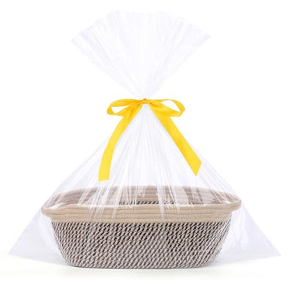 Large Gift Basket Empty with Handles, 12x8x5 inch - Medium Woven Rope Bin for Adult, Men, Boys, Pet Toys, Shelves - With Gift Bag & Ribbon, Washable, Resuable - Dark Brown - color: Black Jute(1PC), size: 1 Pack