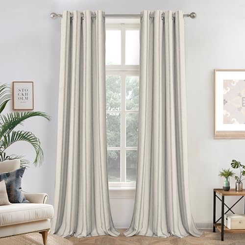 DriftAway Farmhouse Linen Stripe Blackout Curtains, W52xL102, Gray - color: G Gray Stripe, size: 52"W x 102"L (Pack of 2)