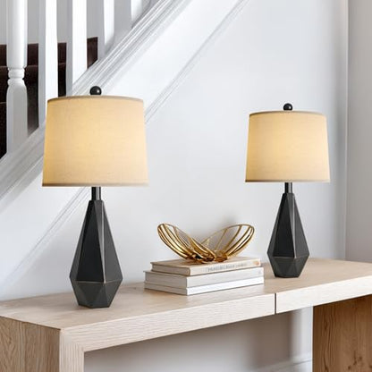 PoKat 23'' Farmhouse Table Lamps Set of 2, Black Bedside Lamps for Bedroom Night Stands, Modern Nightstand Lamps for Living Room, End Side Table, Black - color: Medium - Black with Gold