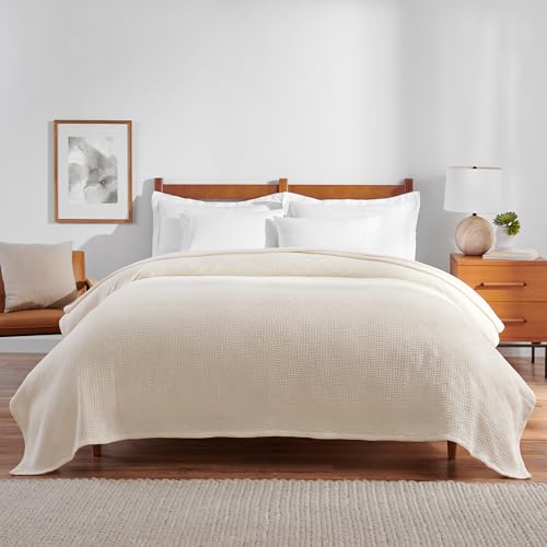 Arkwright Basket Weave King Blanket - 100% Ringspun Cotton All Season Blankets, Luxury Hotel Quality, Soft on Skin, Breathable, 300 GSM for Bed, Sofa, and Chair, 104 X 90 in, Beige - color: Almond Milk Taupe, size: King (104x90)