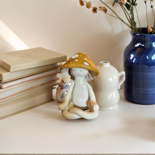 Meditation Mushroom Resin Statue, Cute Yoga Mushroom Figurine