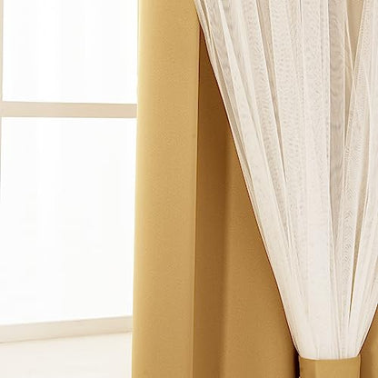 INLINAS Blackout Curtains with Sheer Overlay, Gold, 52x96 Inches - color: Gold, size: 52"W x 96"L (Pack of 2)