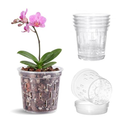 TRUEDAYS Orchid Pot with Saucers, 4 Pack 4 Inch Plant Pot with Drainage - size: 4Inch-4Pack with 4 Saucers