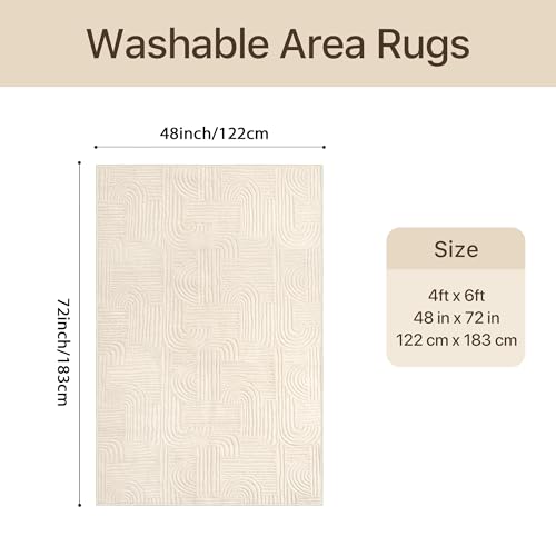 GENIMO Beige Rug 4x6 Washable Area Rugs for Living Room, Soft High Low Pile - color: Arch Beige, size: 4' x 6' (Rectangular)
