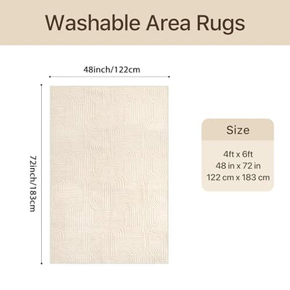 GENIMO Beige Rug 4x6 Washable Area Rugs for Living Room, Soft High Low Pile - color: Arch Beige, size: 4' x 6' (Rectangular)