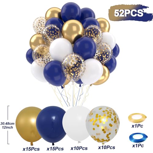 Patimate Navy Blue Gold Latex Party Balloons Set 50 pcs 12 inch - color: Navy Blue Gold