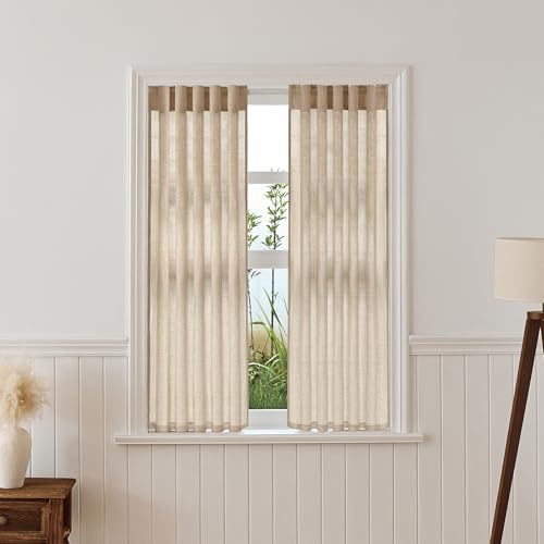 Warm Beige Sheer Linen Curtains for Living Room Bedroom 54 Inches Long - color: Warm Beige, size: 35"W x 54"L (Pack of 2)