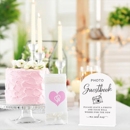 Acrylic Wedding Sign Photo Guestbook Sign for Wedding Wedding Signs for Ceremony Modern Calligraphy Arch Acrylic Table Top Sign for Wedding Reception and Event Party Table(white） - color: Photo Guestbook