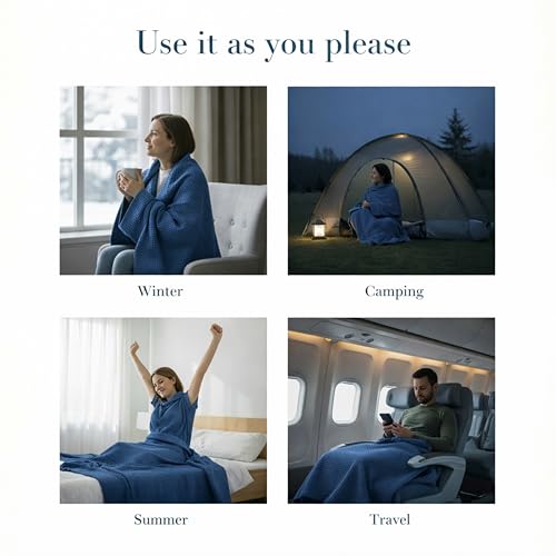 100% Cotton Waffle Weave Blanket for Hot Sleepers, Queen 92" x 90" - color: Navy, size: Queen(92"x90")