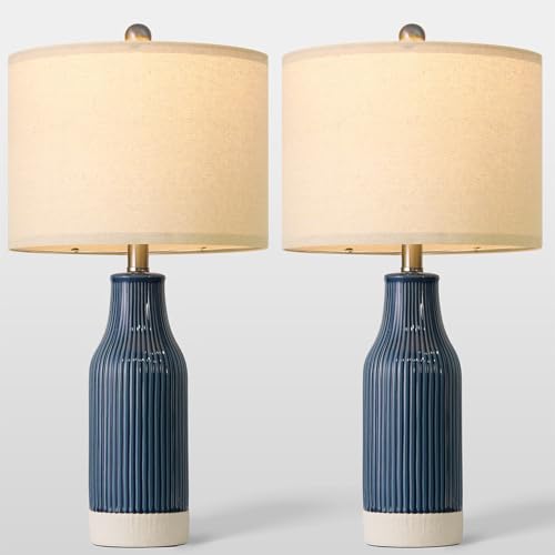 23.5" Bedside Lamps Set of 2, Blue Ceramic Table Lamp for Bedroom - color: Blue-2Pack-23.75"