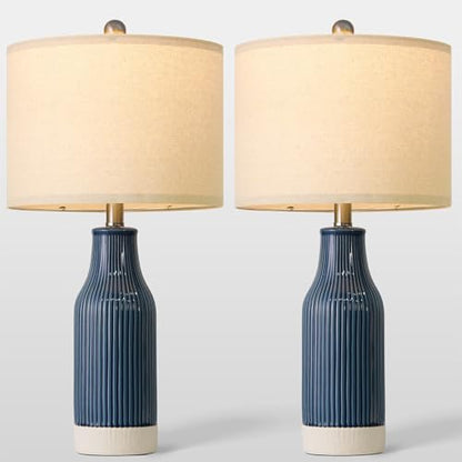 23.5" Bedside Lamps Set of 2, Blue Ceramic Table Lamp for Bedroom - color: Blue-2Pack-23.75"