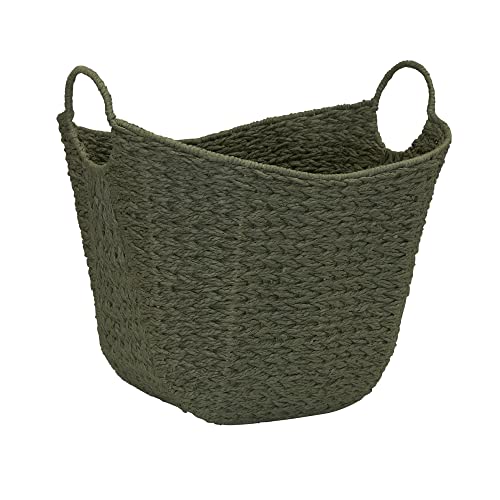 Household Essentials Natural Woven Wicker Storage Basket with Handles - color: Green Paper Rope