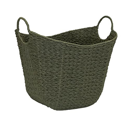 Household Essentials Natural Woven Wicker Storage Basket with Handles - color: Green Paper Rope